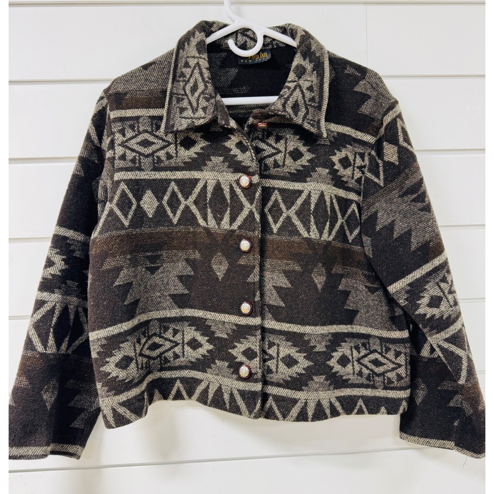 David Paul New York Vintage Southwestern Geometric Button Front Jacket Brown Tan